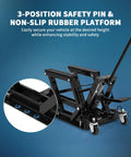 Heavy Duty 1500Lb Hydraulic Motorcycle Lift Jack With Adjustable 4.7 To 14.57 Inches Height Range Non Slip Platform Safety Lock Garage Scissor Jack For Motorcycles ATVs UTVs Dirt Bikes Car Maintenance Tool, black steel lift with 3-position safety pin