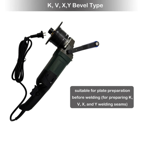 Professional Grade Smooth Operator Electric Handheld Curved Beveling Machine With Zero To Forty Five Degree Adjustable Chamfer Tool and Killer Precision Blades for Quick Carbon Steel Aluminum Plate and Pipe Welding Prep, K, V, X, Y bevel type.