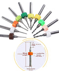 Micro Mini Drill Bit Set, Ten Tiny Tungsten Carbide Bits From 0.6mm To 1.5mm With 1/8 Inch Shank, different color bands for easy identification.