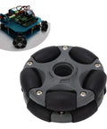 Close-up of 58mm Plastic Omni Wheel for Robot Car, double row design, 360-degree rotation, NXT motor compatible with DIY bot inset image.