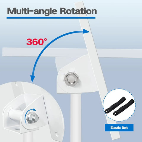 Adjustable Tripod Projector Stand For 22 To 55 Inch Displays With Phone Holder shown with 360-degree swivel and elastic belt.