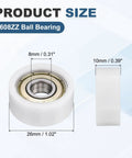 10 Pack Heavy Duty Nylon Roller Bearings 8x26x10mm Double Shielded Ball Bearing Guides 608ZZ Style Quiet Low Noise for Furniture Sliders and Hardware Accessories White, size chart