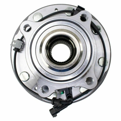Close-up of SP620303 wheel hub and bearing assembly, front left and right driver and passenger side, metal construction.