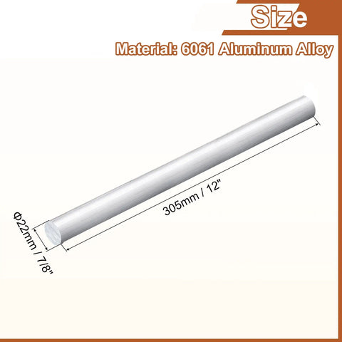 Diagram of Heavy Duty Aluminum Round Rod 22mm Diameter 305mm Length 6061 Aluminum Bar Stock with dimensions and material label
