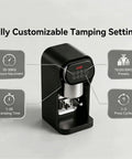 58mm Electric Coffee Tamper And Automatic Espresso Press displaying customizable tamping settings for home baristas in black.