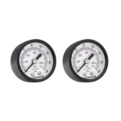 Air Pressure Gauge For Air Compressor With One And A Half Inch Dial Center Back Mount One Eighth Inch NPT Zero To One Hundred Sixty PSI Two Pack