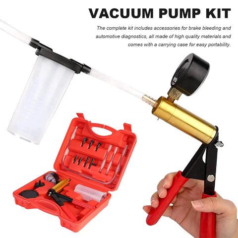SHMZK hand-held vacuum brake bleeder kit with gauge, red carrying case and adapters