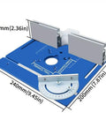 Heavy Duty Aluminum Router Table Insert Plate With Precision Miter Gauge And Butter Smooth Glide Track For Knockout Woodworking Cuts And Pro Level Routing Projects In Classic Blue, showcasing measurements.