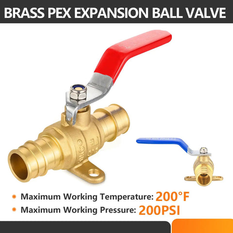Two Pack Three Quarter Inch PEX A Expansion Ball Valve With Drop Ear Brass Shut Off For PEX A Pipes Red And Blue ASTM F1960 Lead Free