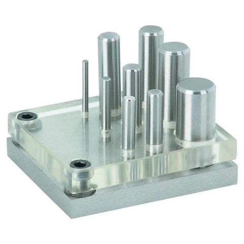 9 Pc Hand Disc Hole Punch Set For Sheet Metal Steel Cutter And Die Kit Pro Grade Punching Tool Displayed on Base Plate