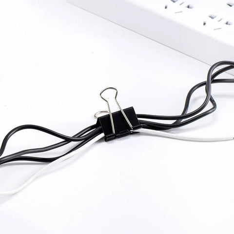 Sturdy 0.75 Inch Binder Clips For Papers And School Projects holding multiple cables, heavy duty steel with extra strong grab, reusable office clips.