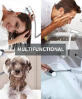 Collage showing multifunctional use of Tall Pull-Down Vessel Sink Faucet With Pull-Out Sprayer, Single Hole Lavatory Mixer Tap