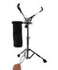 Pro Level Adjustable Snare Drum Stand With Heavy Duty Double Braced Tripod Base For 10 To 14 Inch Pads, close-up of chrome finish.