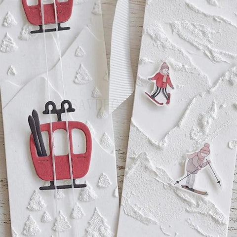 Top Notch Cable Car Ski Board Metal Die Cuts For Handmade Card Making And Cozy Winter Scrapbook Layouts, detailed snowy card design with ski gondola.