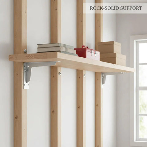 Beefy Heavy Duty L Shaped Stainless Steel Shelf Bracket Wall Mount For Floating Shelves 5.5 By 2.4 Inch White Finish with books