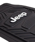 Close-up of Jeep Weatherpro Four Piece Floor Mats Set Universal Fit for Most Vehicles Black Heavy Duty Floor Mats with textured design