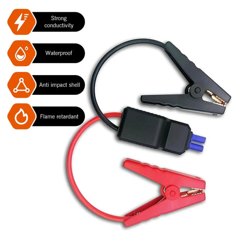 High Capacity EC5 Jump Starter Replacement Cables For 12V Rigs With Smart Connector Clamps and Grippy Alligator Heads close-up of clamps