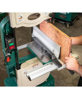 Heavy Duty Resaw Fence Upgrade For 14 Inch Bandsaws Featuring Quick Change Height Rails And Removable Alignment Blocks in use on a bandsaw with wood feeding.