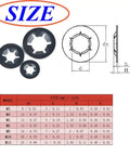 260 Piece Internal Tooth Starlock Locking Washers Set With 7 Sizes M3 To M12 65Mn Black Oxide Steel Rust Resistant