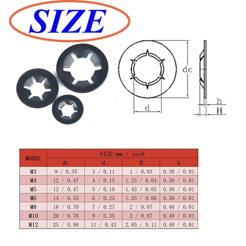 260 Piece Internal Tooth Starlock Locking Washers Set With 7 Sizes M3 To M12 65Mn Black Oxide Steel Rust Resistant