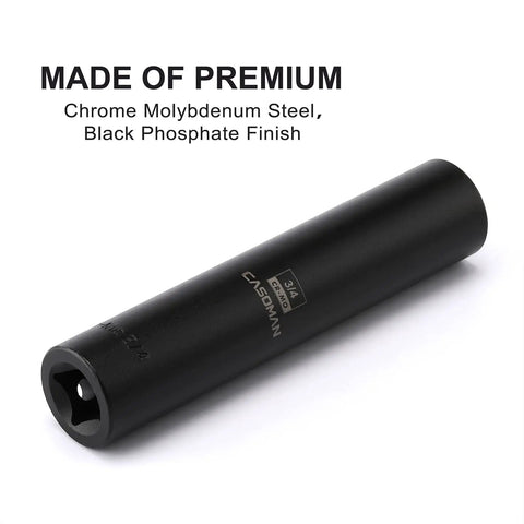1/2-Inch Drive Extra Deep Socket 3/4-Inch SAE 6-Point CR-MO Steel Extra Long Beefy For High Torque shown with black finish