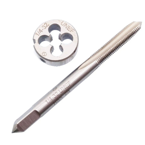 Pro Grade 1/4-32 UNEF Tap and Die Set Right Hand HSS for Metalworking, 73mm Tap Length, 20mm Die OD