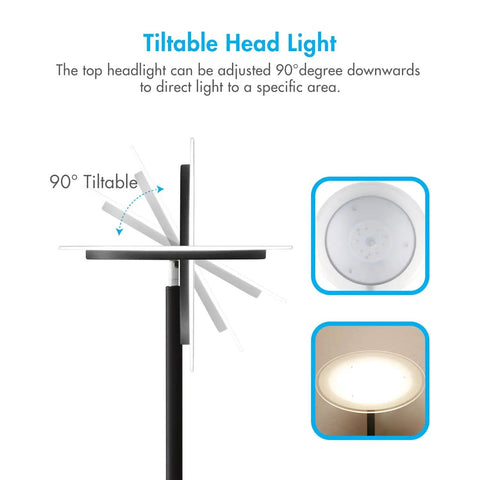 Super Bright 3000 Lumen LED Torchiere Floor Lamp With Remote 30W Touch Dimmer 90 Degree Adjustable Head Warm White Glow Energy Saving