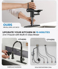 Kitchen Faucet with Glass Rinser, Pull Down Sprayer, 3 Water Modes, sleek black design, equipped with cup washer for efficient cleaning.