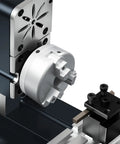 Zhrui 36W Mini Metal Lathe 50mm Center Height High Speed Up To 20000 Rpm close-up of spindle and chuck for precision metal work.