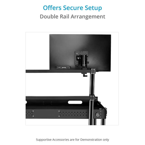 Heavy Duty Multi Monitor Cart Mount With Standard Baby Pin Connector Rock Solid Build Handles Sixty Pounds Like A Boss For Broadcast Pros And Location Shoots Ready To Roll