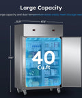 Rock Solid Fifty Inch Wide Commercial Refrigerator Freezer Combo serving Forty Cu Ft dual zone chill with brushed stainless body.