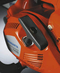 Close-up of Top Handle Gas Chainsaw 12 Inch Bar 35.2cc Workhorse Pro Grade Compact Saw With Anti Vibration and Easy Start