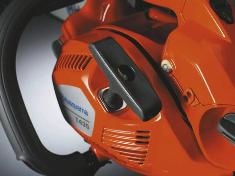Close-up of Top Handle Gas Chainsaw 12 Inch Bar 35.2cc Workhorse Pro Grade Compact Saw With Anti Vibration and Easy Start