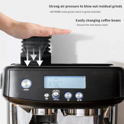 Single Dose Hopper And Silicone Bellows With Bamboo Lid For Barista Express Pro Touch Espresso Machines Easy Install Spill Proof No Grounds Jumping Smooth Surface Mess Free Grinding No Drama in use on espresso machine