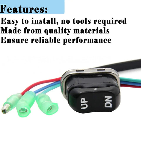 Rock Solid Tilt Trim Switch Replacement For Mercury Mariner Outboard with labeled wires and 'UP' 'DN' buttons