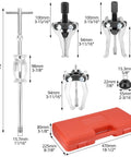 QWORK 3‑jaw gear puller set with slide hammer; steel pullers and red carrying case (front view)