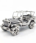 3D Metal Car Puzzle Model Kit With Mechanical Iron Blood Design, Dope DIY Buildable Vehicle For Adults Teens Men And Women, Stainless Steel Craft Kit For Collectors And Hobbyists Who Love Hands On Projects. silver metal car model kit, front angle