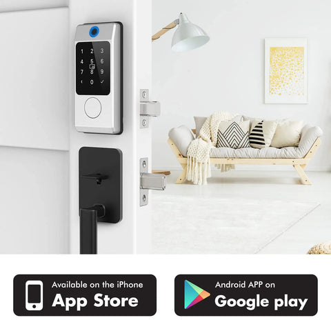 Keyless Entry Door Lock With Keypad For Front Door Biometric Fingerprint Deadbolt Passcode Lock installed on white door