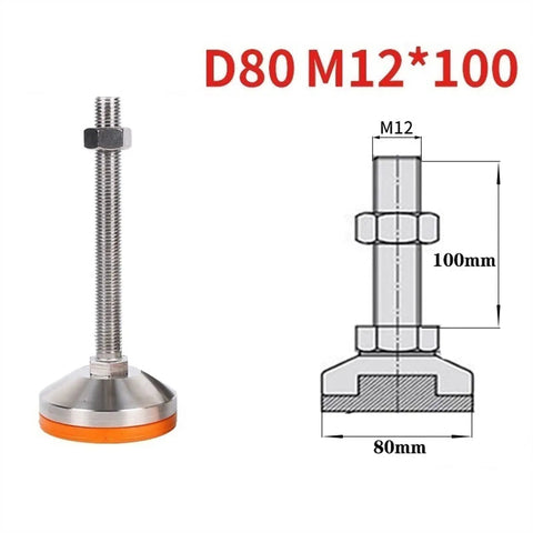 Heavy Duty Adjustable Leveling Feet Four Pack Rock Solid Carbon Steel Screw In Floor Stabilizers 80Mm Wide Base with measurements