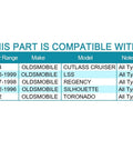 Compatibility chart for Front Wheel Hub And Bearing Assembly 2 Pack 513087 with ABS 5 Lug for Oldsmobile models.