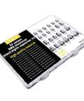 24 Values 430 Pcs SMD Aluminum Electrolytic Capacitors Assortment Kit in clear storage box on white background