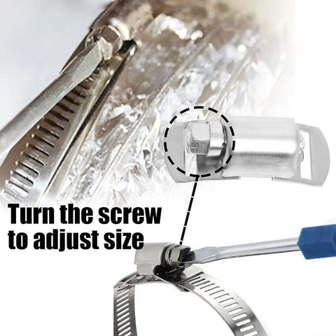 Super Cool Adjustable Stainless Steel Hose Clamp DIY Kit With Worm Gear For Fuel Line Pipe Tube Repair In Automotive Marine And Garden Projects Featuring Premium 304 Grade Metal Strap Custom Fit For Any Diameter Up To Massive Dimensions And Irregular, screw adjustment detail