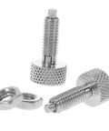 Rock Solid Stainless Steel Retractable Locking Plungers With Knurled Grips For Snappy Quick Release And Legit Tool Box Upgrades shown with nuts.