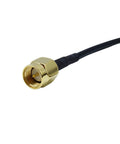 Close-up of 18 Foot SMA Extension Cable With SMA Male To Female Connector For SDR Radios, gold-plated connector visible.