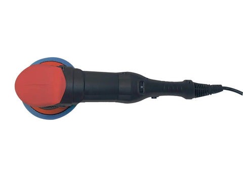 Top view of Dual Action Orbital Car Polisher with 5 Inch and 6 Inch Pads, black handle, low vibration for easy control.