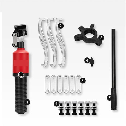 Heavy Duty Hydraulic Wheel Bearing Puller 10 Ton Capacity Hub Remover Tool With 250 Millimeter Reach and included components.