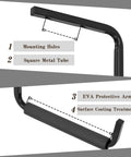 Detailed view of metal tube with mounting holes and EVA protective arm, showing surface coating of Six Pack Overhead Garage Storage Hooks.