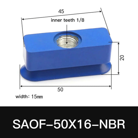 SAOF Oval Silicone Suction Cup For Industrial Pneumatic Manipulator, 50x20mm blue NBR material with threaded inner teeth.