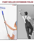 Heavy Duty Paint Roller Kit With Extension Pole Reaches High Ceilings Effortlessly No Ladder Required, woman using extension pole.