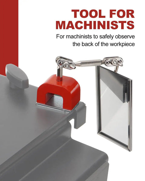 Inspection Welding Mirror With Magnetic Base And Adjustable Arm in use by machinists